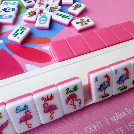Wholesale Custom American Mahjong Set 160 Acrylic Tiles, Fluorescent Pink Double Layer Animal Mahjong Tiles with Laser Engraved Patterns, Bulk Orders Accepted