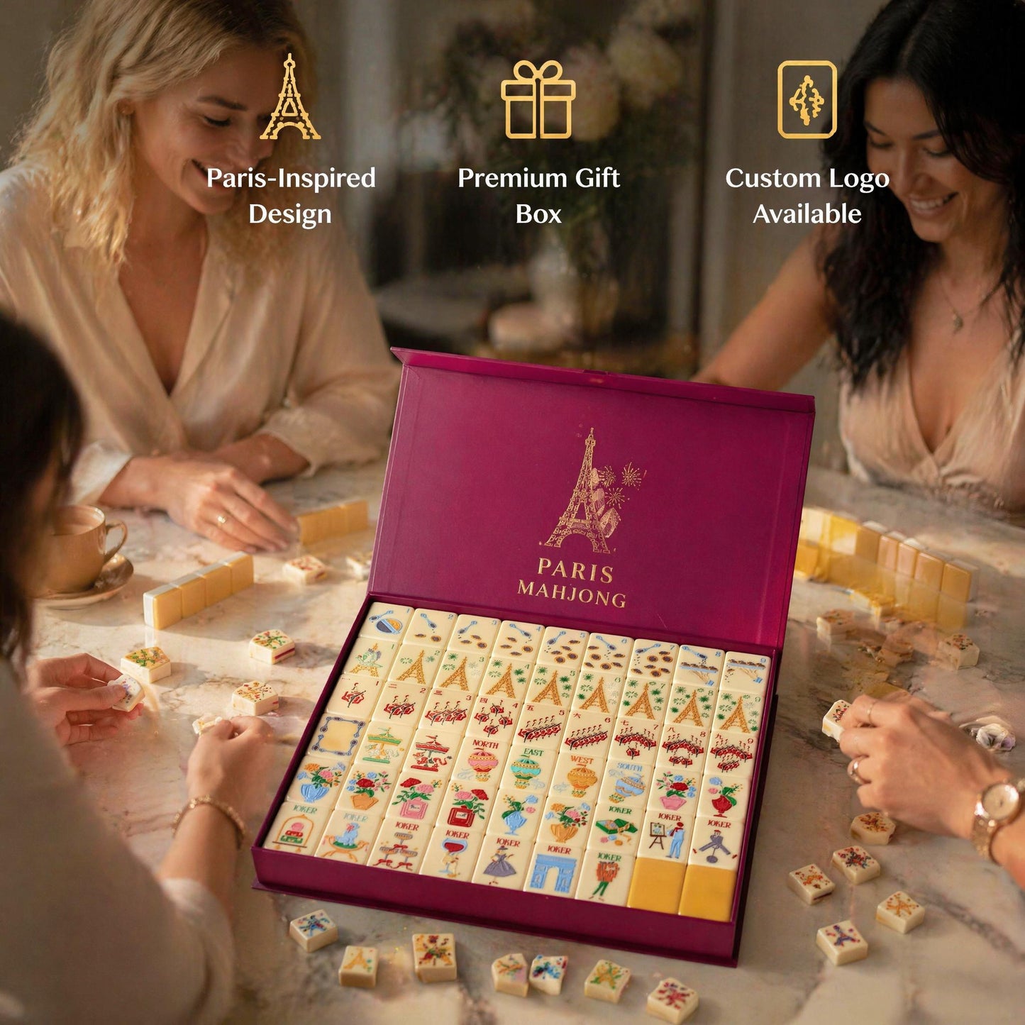 Pre-sale Gold Paris Themed American Mahjong Set | Limited Edition Luxury 162 Artisan Tiles with Accessories