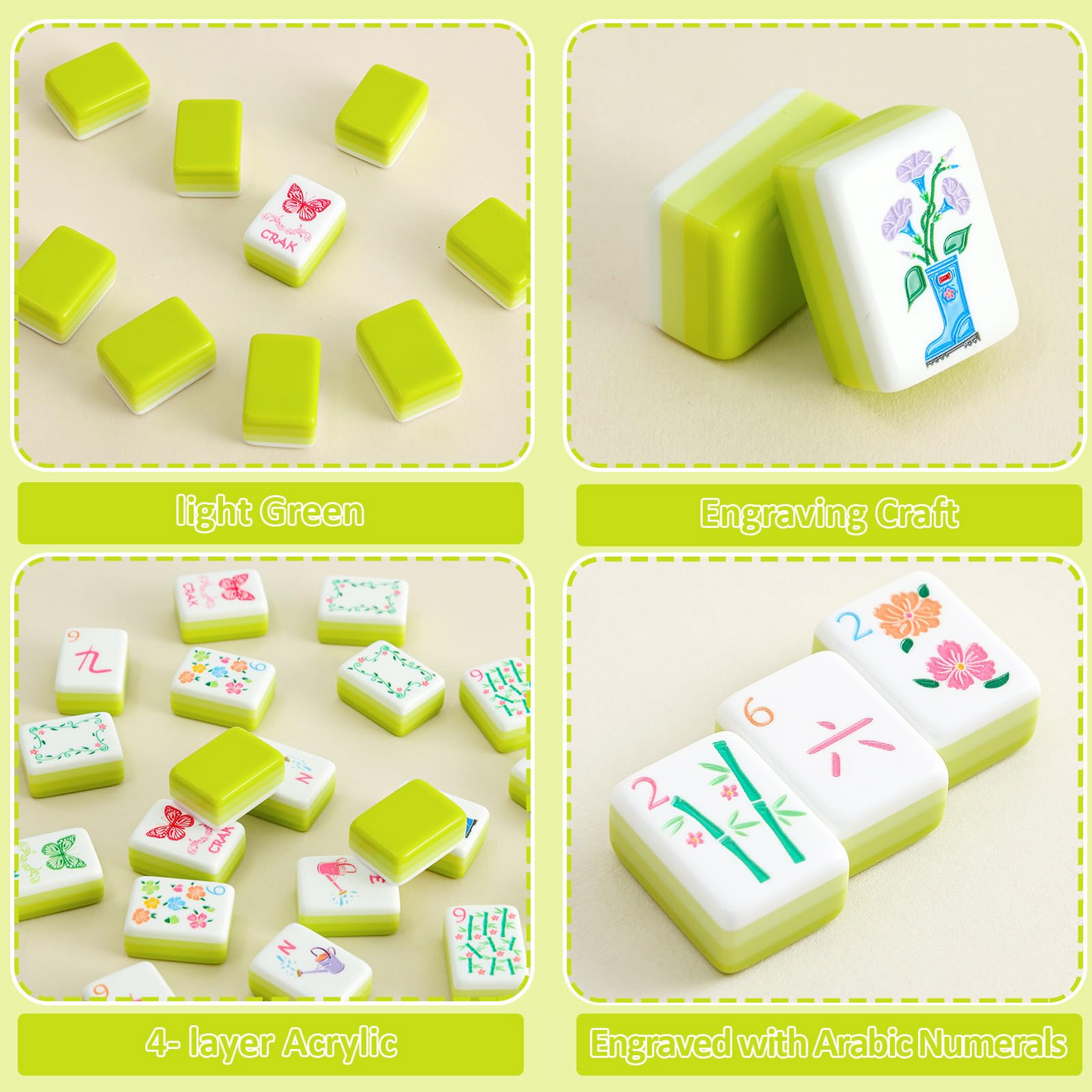 Floral Garden American Mahjong Set - Premium Green Accent Tiles with Whimsical Floral Art for Game Night, Gatherings & Gifts