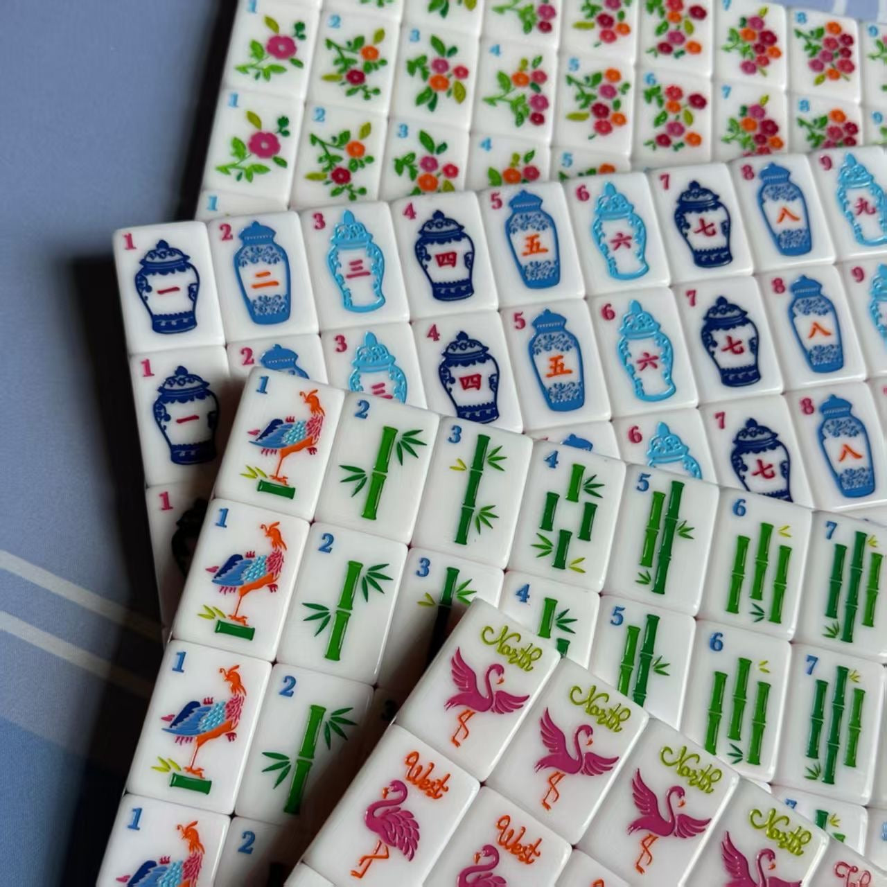 Wholesale Custom American Mahjong Set 160 Acrylic Tiles, Fluorescent Pink Double Layer Animal Mahjong Tiles with Laser Engraved Patterns, Bulk Orders Accepted