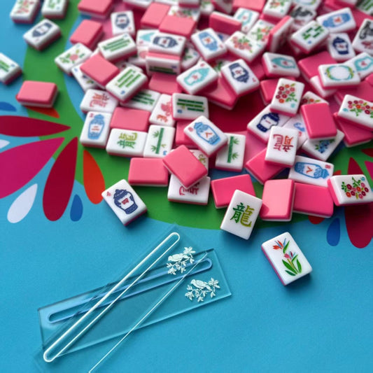 Wholesale Custom American Mahjong Set 160 Acrylic Tiles, Fluorescent Pink Double Layer Animal Mahjong Tiles with Laser Engraved Patterns, Bulk Orders Accepted