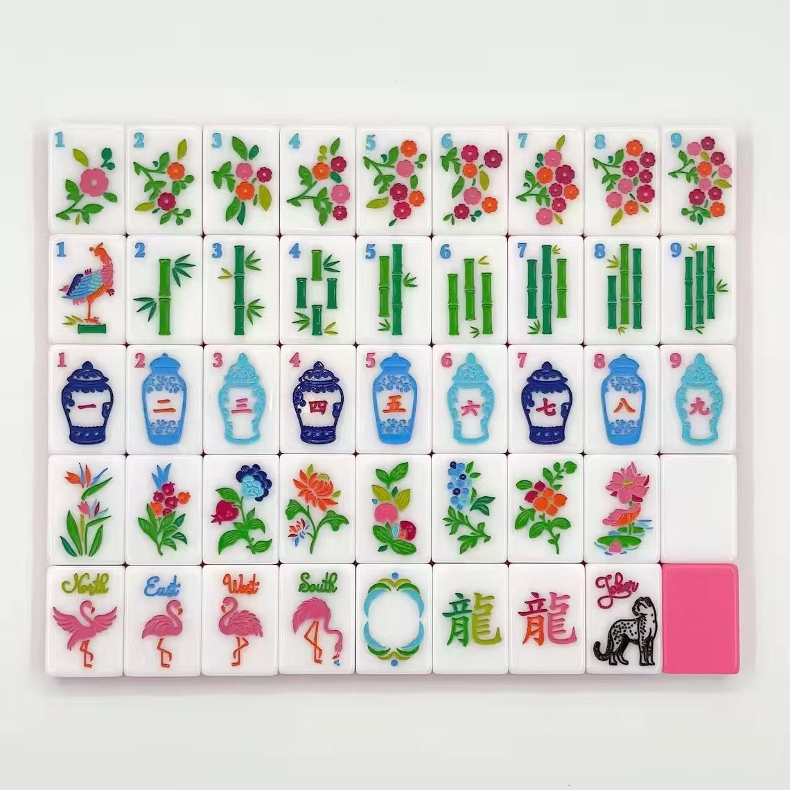 Wholesale Custom American Mahjong Set 160 Acrylic Tiles, Fluorescent Pink Double Layer Animal Mahjong Tiles with Laser Engraved Patterns, Bulk Orders Accepted