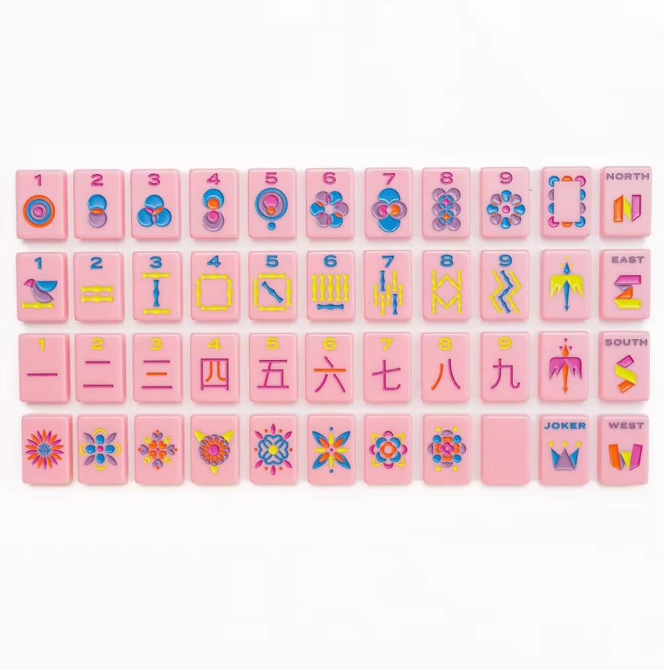 Unique Rose Pink Custom American Mahjong Set - Monochrome Print-Colored Tiles, Multi-Color Options,  160 Acrylic Tiles (10 Jokers + 6 Blanks)