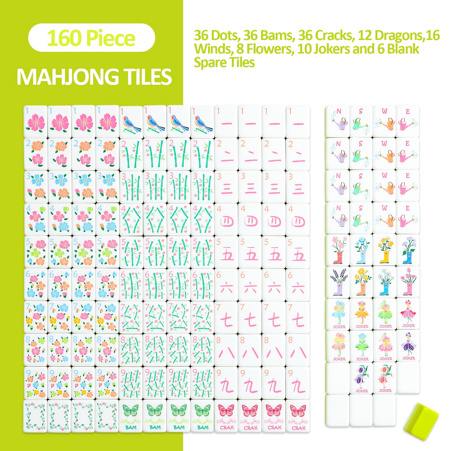 Floral Garden American Mahjong Set - Premium Green Accent Tiles with Whimsical Floral Art for Game Night, Gatherings & Gifts