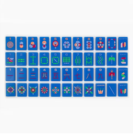 Compact Navy American Mahjong Set - Customizable Colors and Logo, 160 Acrylic Tiles with Jokers & Blanks, Print-Colored Design,Perfect for Home & Travel