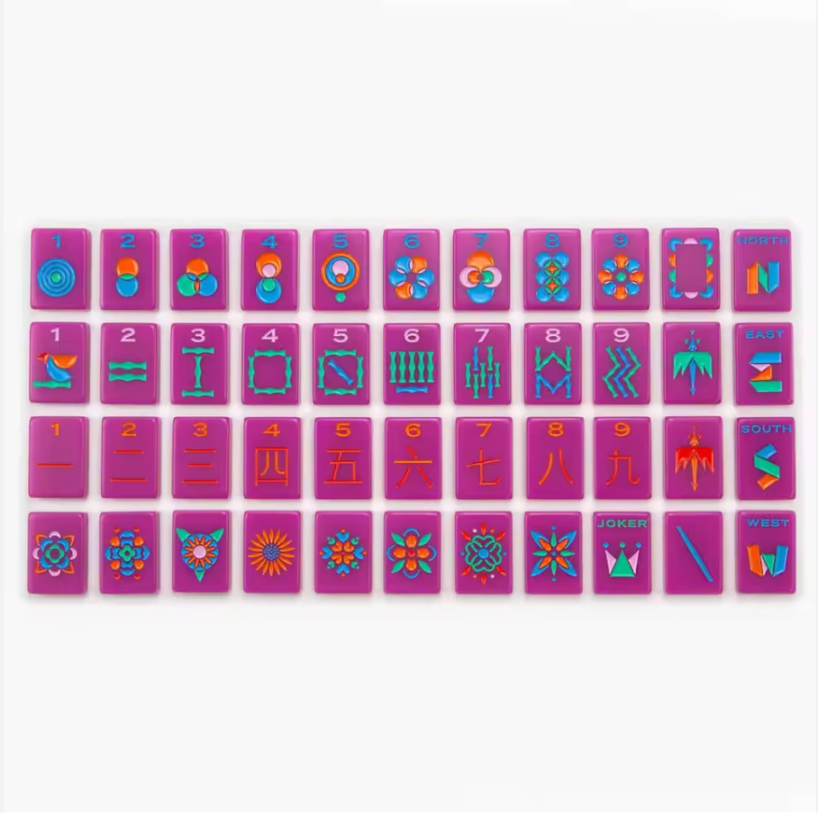 Unique Rose Pink Custom American Mahjong Set - Monochrome Print-Colored Tiles, Multi-Color Options,  160 Acrylic Tiles (10 Jokers + 6 Blanks)